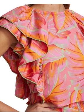 Farm Rio Tropical Ruffle Sleeve Blouse
